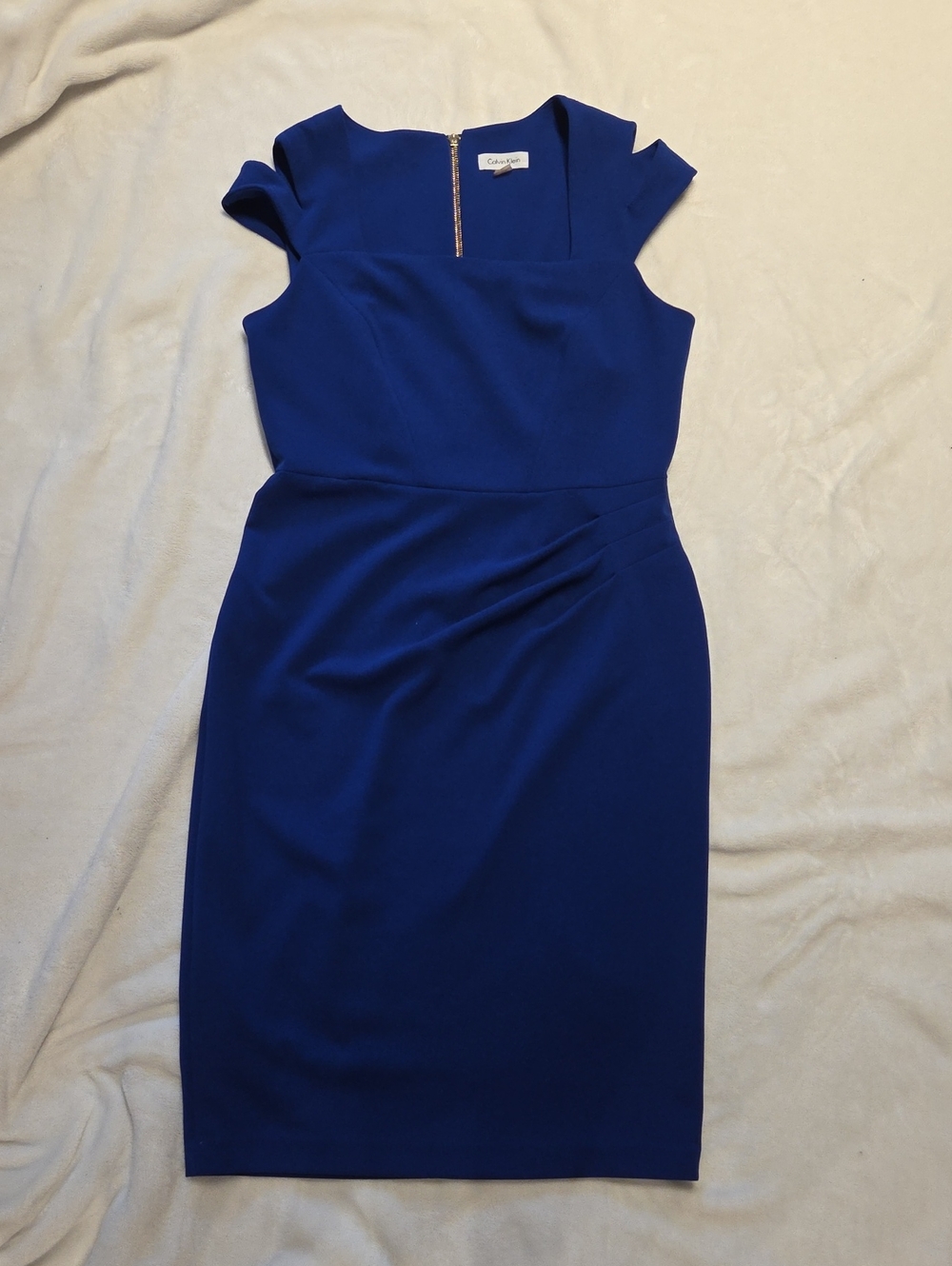 Calvin Klein Cobalt Blue Cap Sleeve Midi Sheath Dress